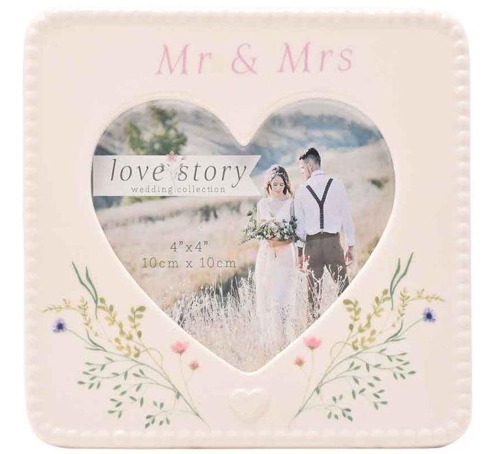 4x4in MR & MRS LOVE STORY CERAMIC PHOTO FRAME