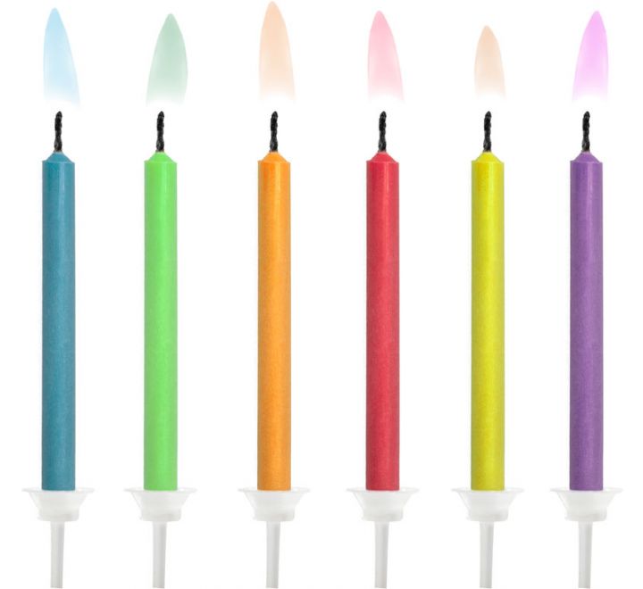 6PK COLOURED FLAMES BIRTHDAY CANDLES