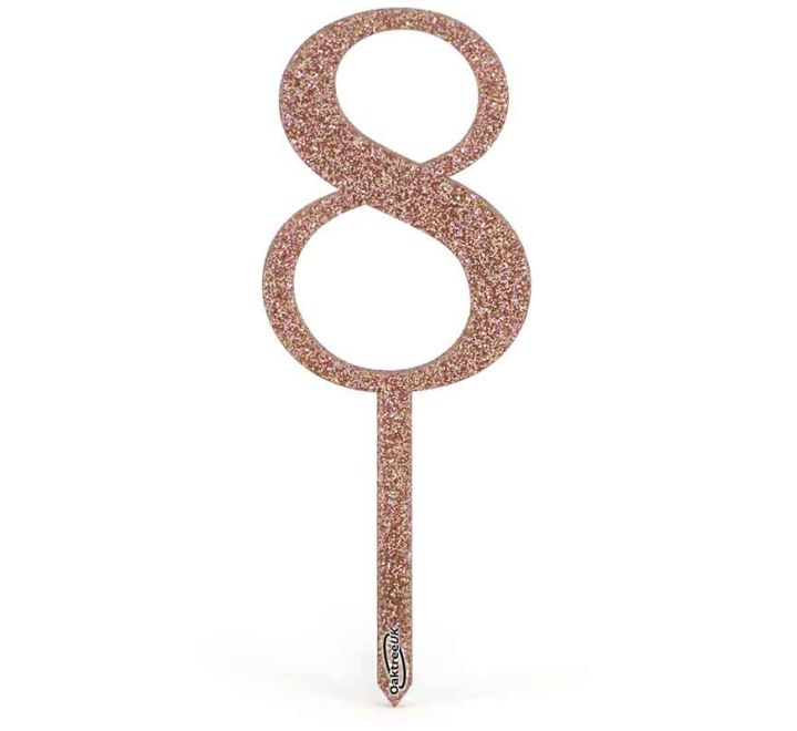 NO.8 ACRYLIC SPARKLING FIZZ ROSE GOLD CAKE TOPPER