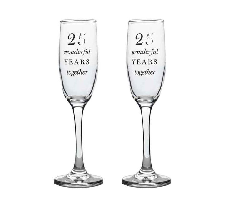 2PC 25TH ANNIVERSARY AMORE CHAMPAGNE FLUTES