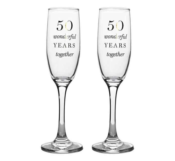 2PC 50TH ANNIVERSARY AMORE CHAMPAGNE FLUTES