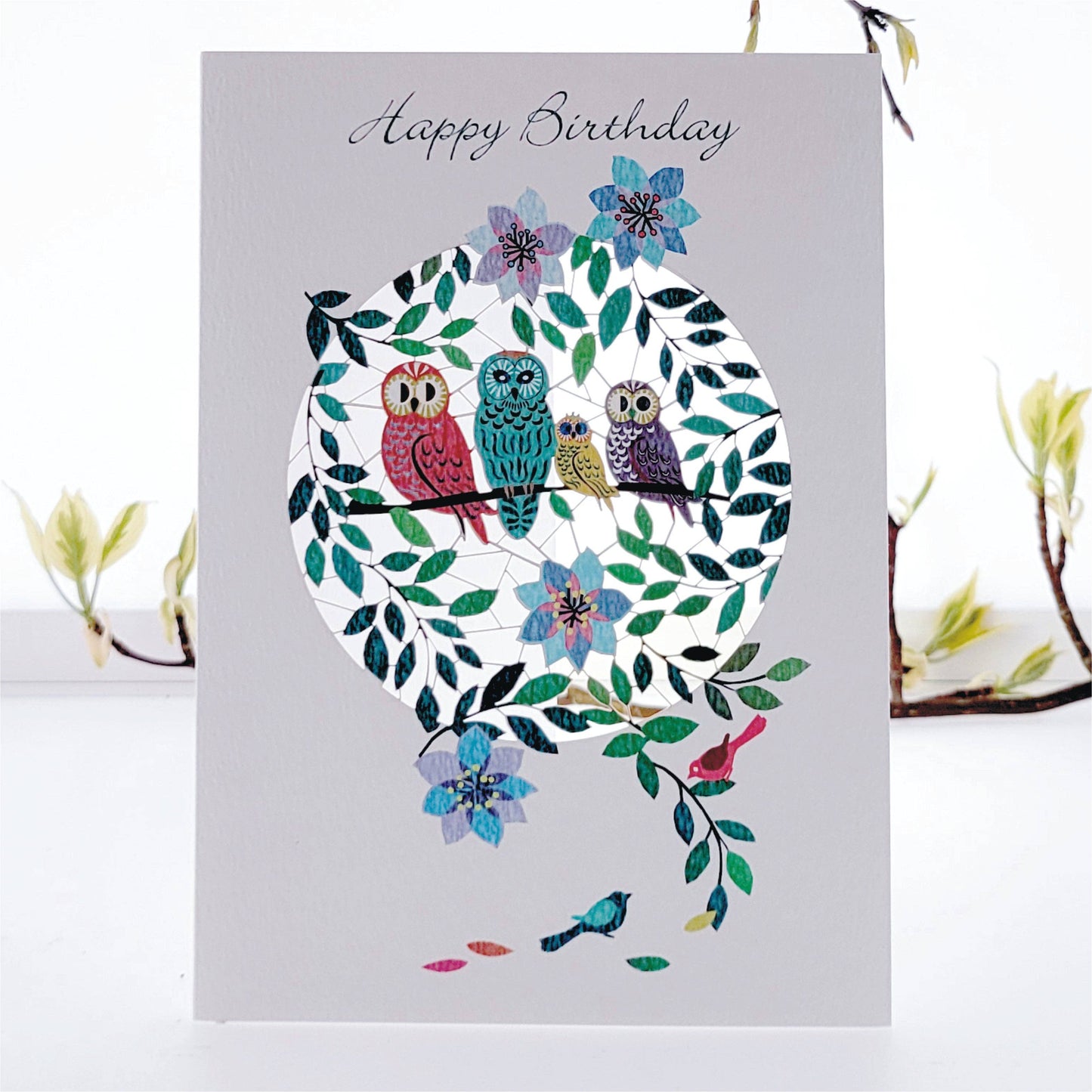 Owl Family Happy Birthday Card