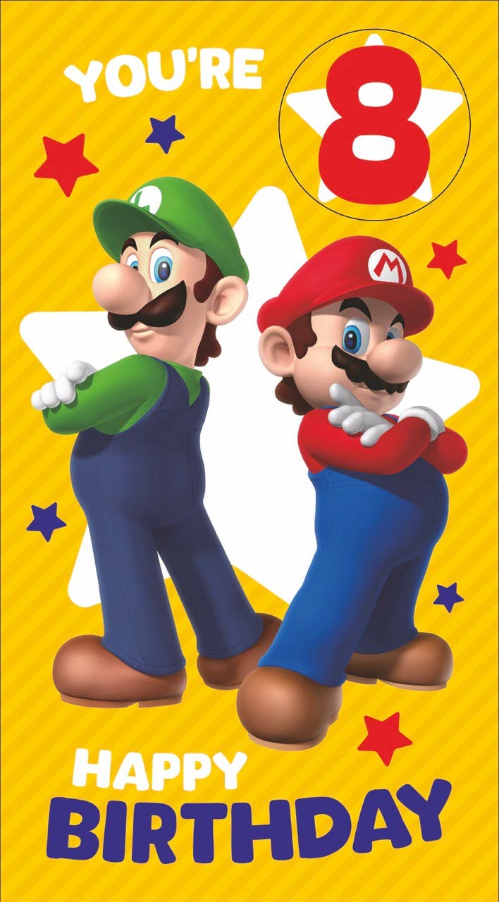 Super Mario Multi Ages 5-8 Sticker Birthday Card
