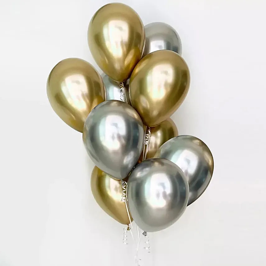 Chrome Gold And Silver Mixed Latex Balloon Bouquet (Helium Filled)