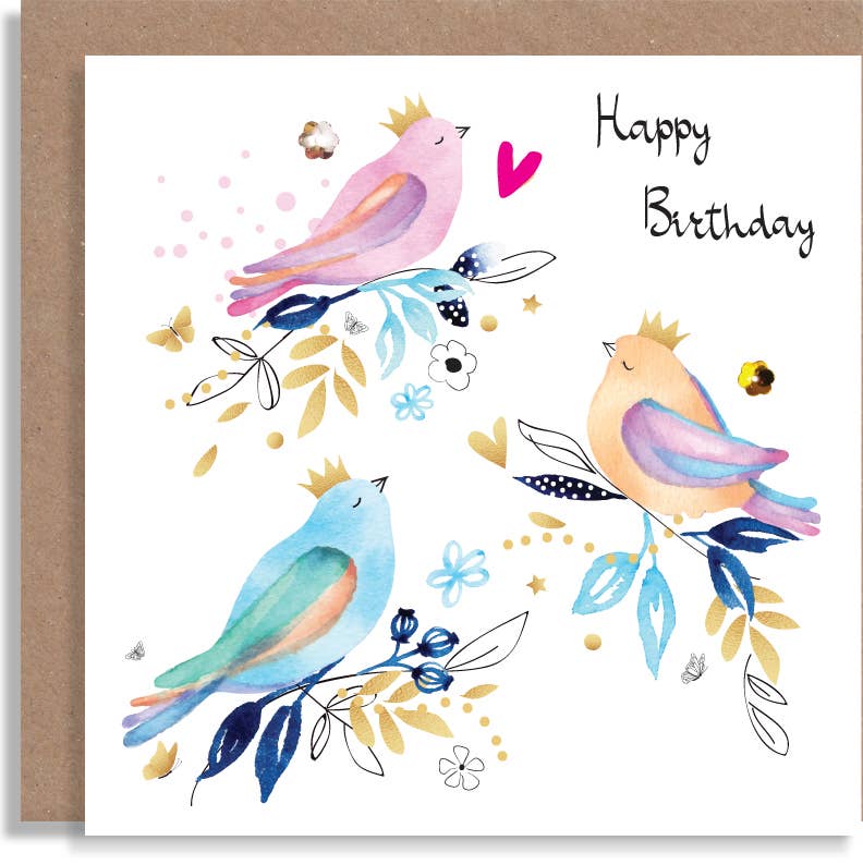 W06 Birthday Birds 2 Birthday Hand-Finished Sequin Card