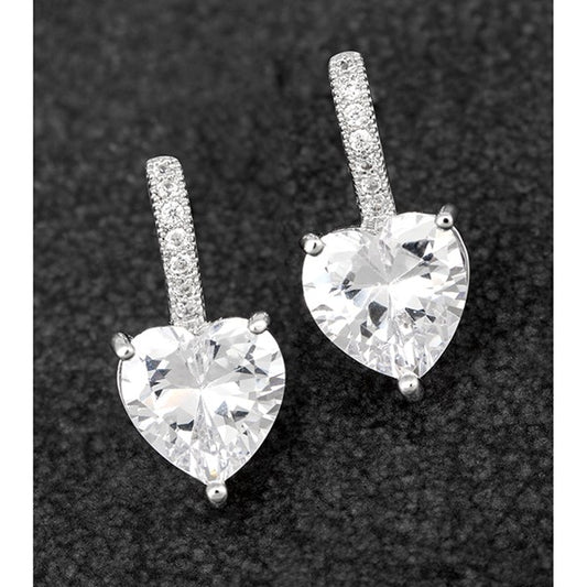 Suspended Heart Pave Silver Plated Earrings