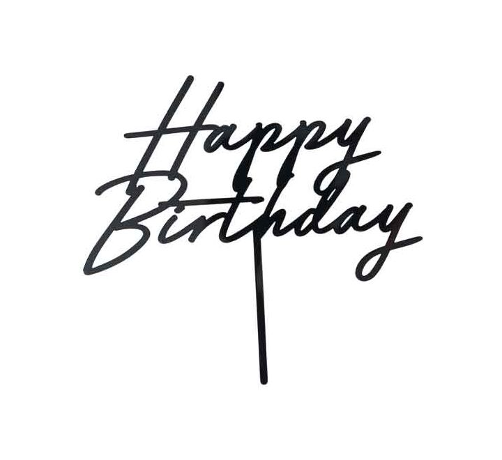 16.5cm BLACK "HAPPY BIRTHDAY" ACRYLIC CAKE TOPPER