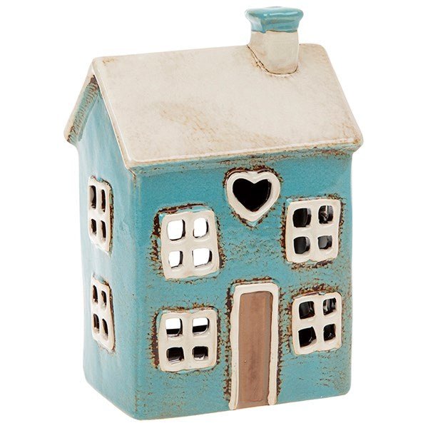 Village Pottery Heart House Bright Blue Tealight
