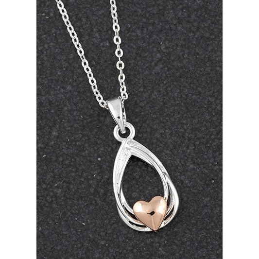 Polished Two Tone Contemporary Heart Necklace