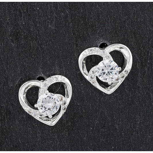 Swirly Heart Silver Plated Stud Earrings