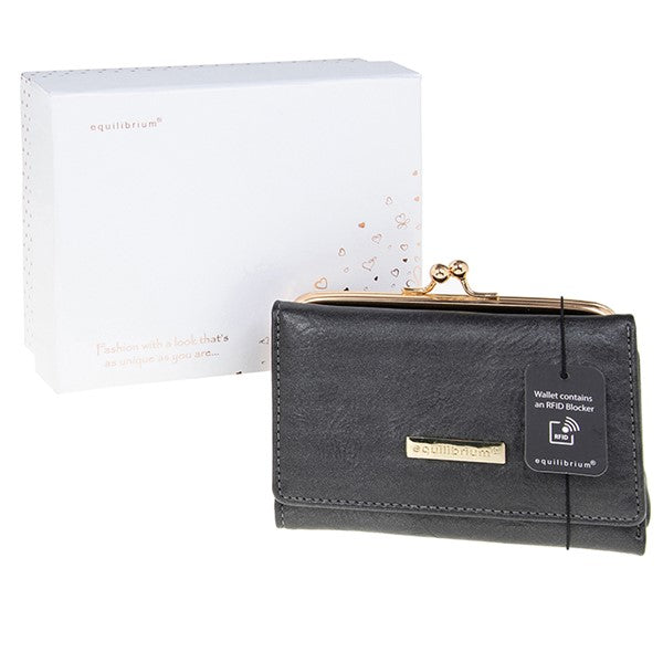 Textured Clasp Purse Small Black