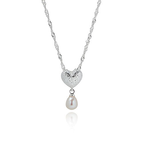 Fresh Water Pearl Textured Heart Silver Plated