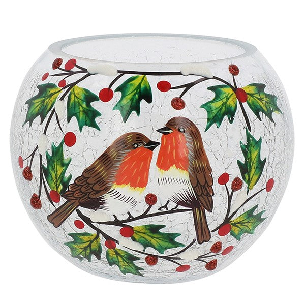 Xmas Crackle Holly Wreath Robin Ball Tealight Small
