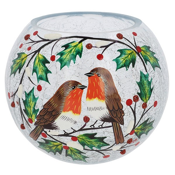 Xmas Crackle Holly Wreath Robin Ball Tealight Large
