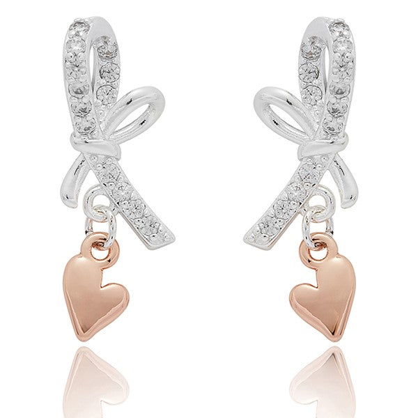 Eternal Bow Hanging Heart Two Tone Earrings