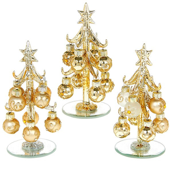 Deco Glass Tree Gold Baubles Small