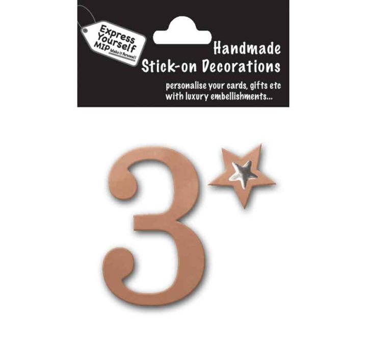 Stick-on Number 3 Rose Gold
