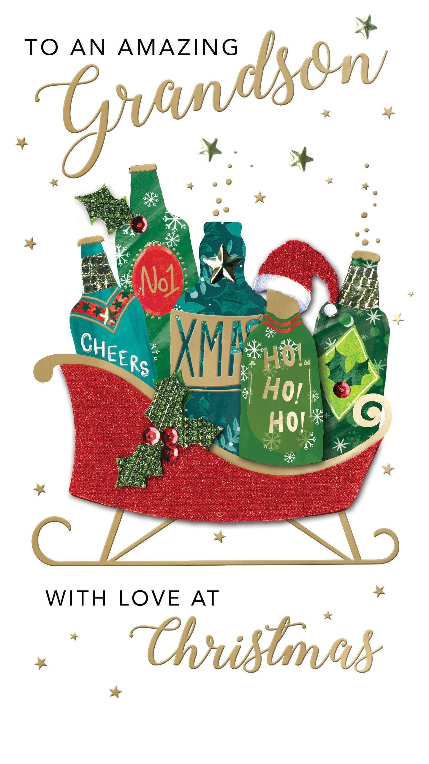 Grandson-Sleigh Beer- Christmas Card-Champagne-Second Nature