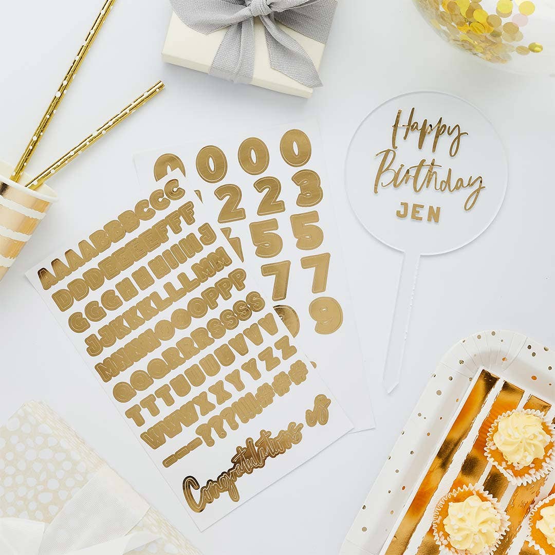 Acrylic Cake Topper & X2 Gold Sticker Sheets