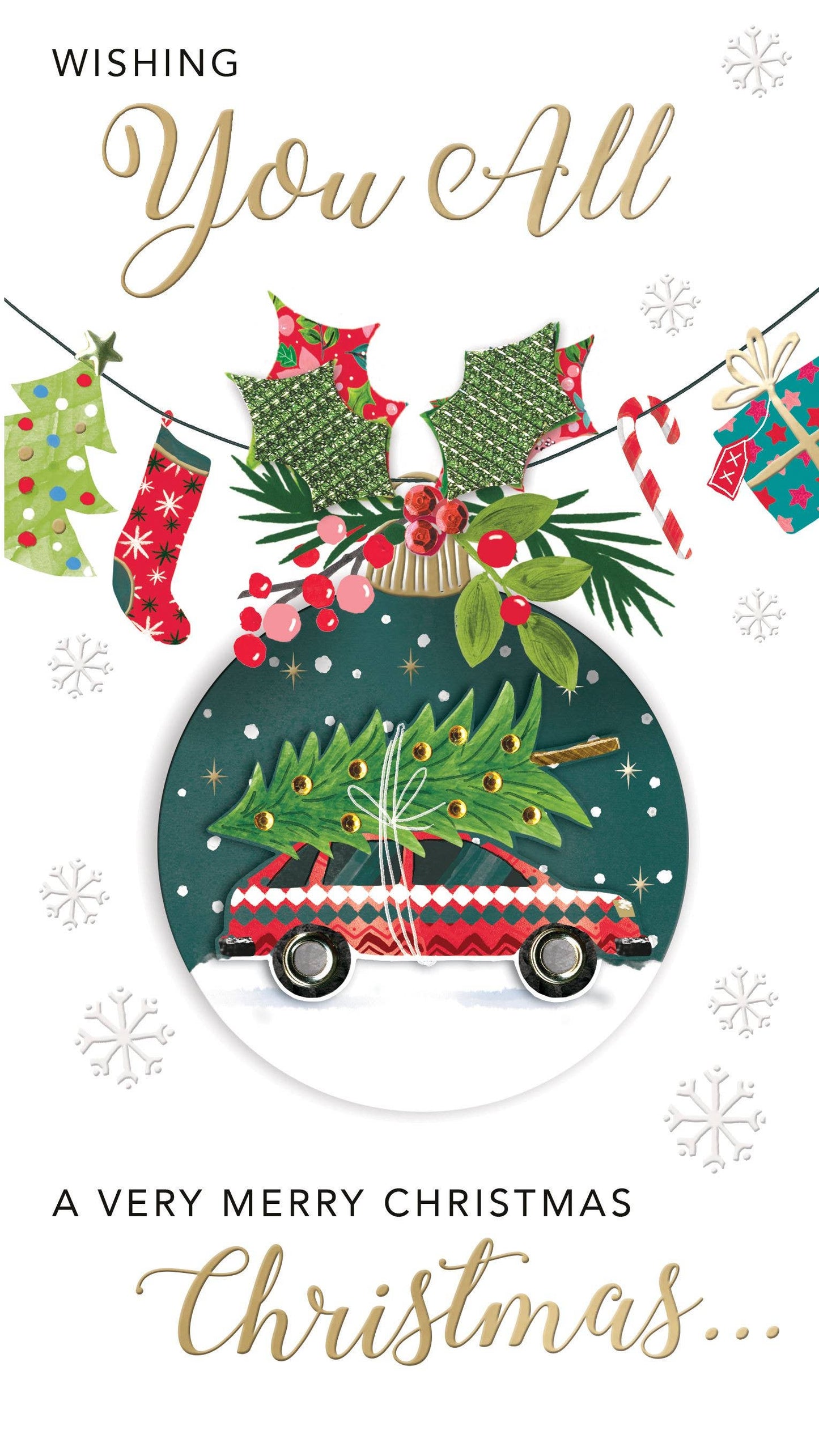 AllofYou-BaublewithCar-Christmas Card-Champagne-SecondNature