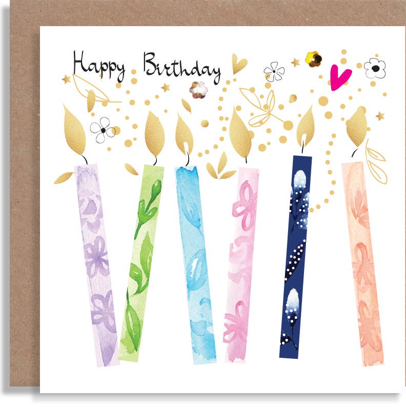 W03 Birthday Candles Birthday Hand-Finished Sequin Card
