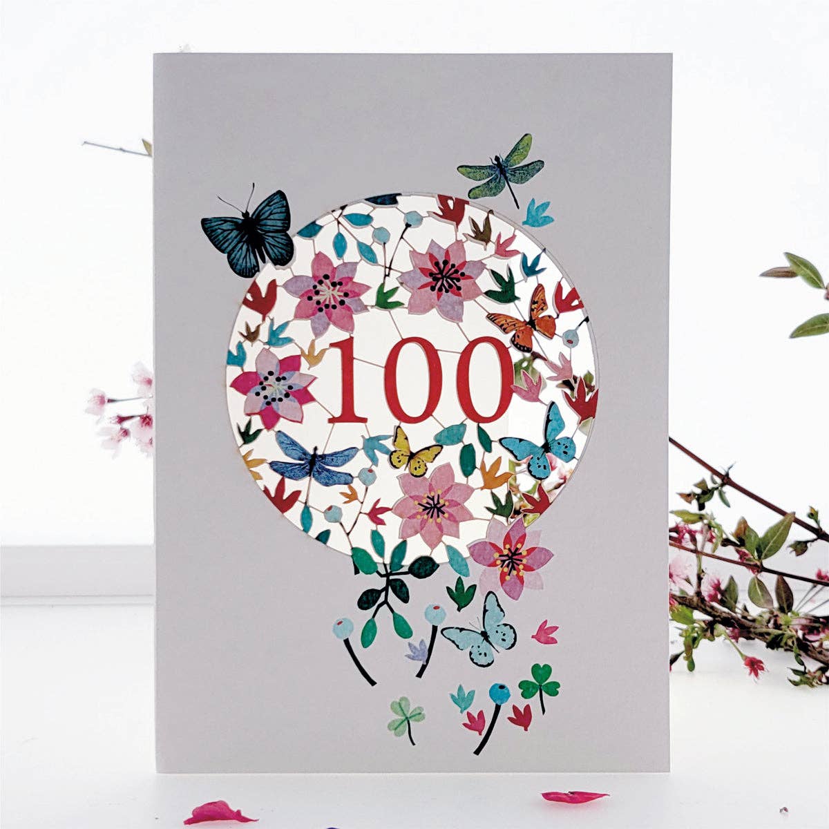 100TH Age Birthday Card with Butterflies & Dragonflies