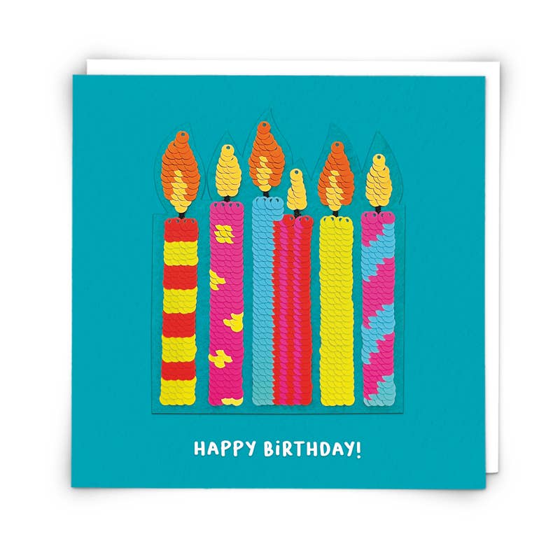 Neon Candles Greetings Card with Reusable Sequin Patch