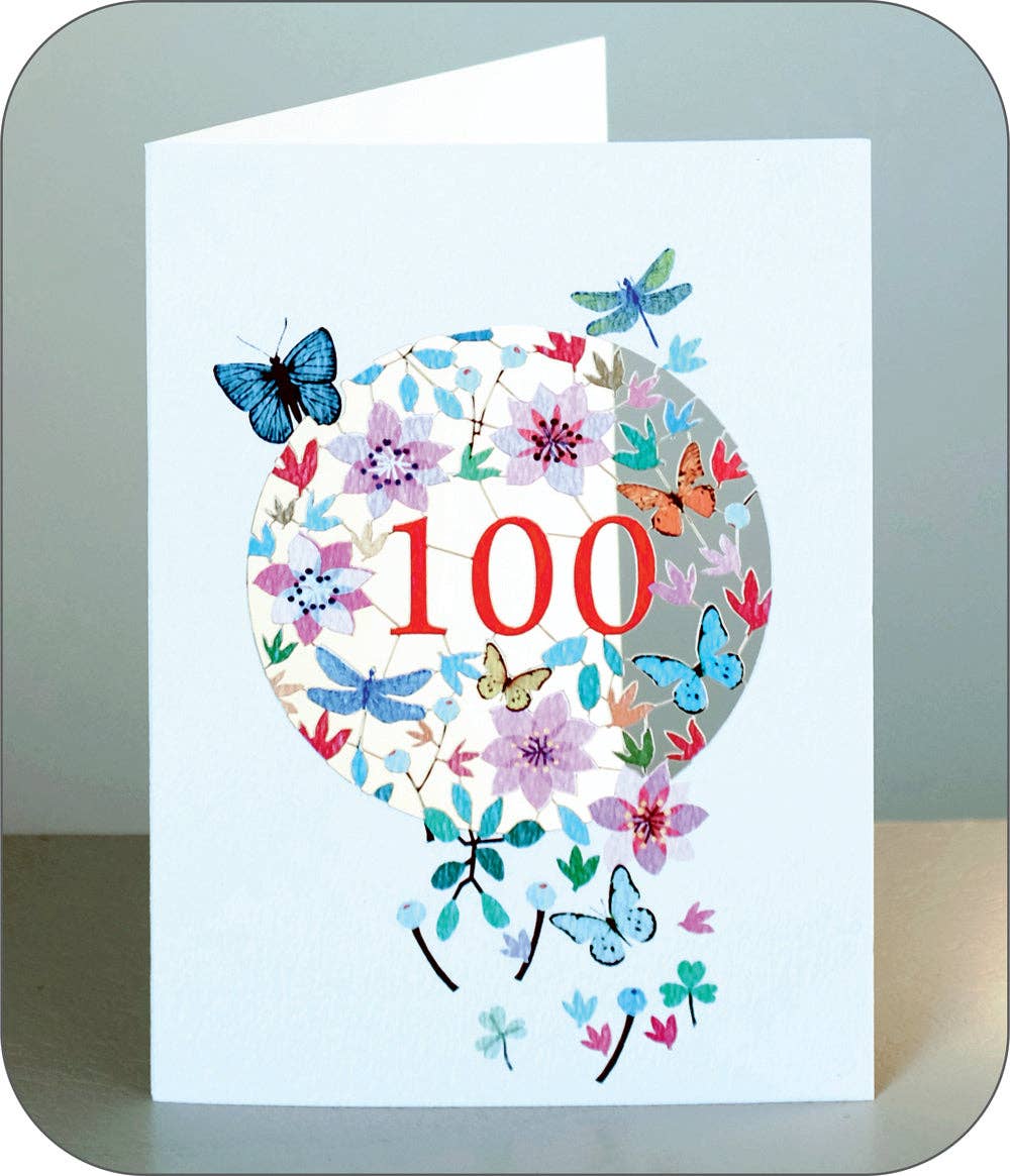 100TH Age Birthday Card with Butterflies & Dragonflies