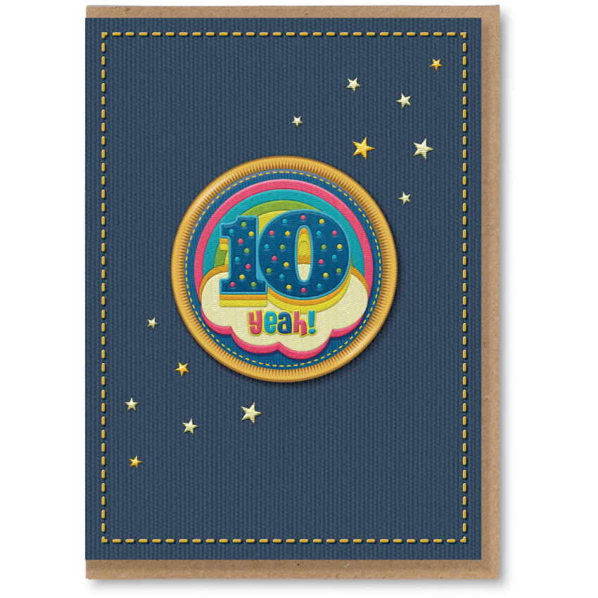 NAP280 10th rainbow birthday card, 10 yeah!
