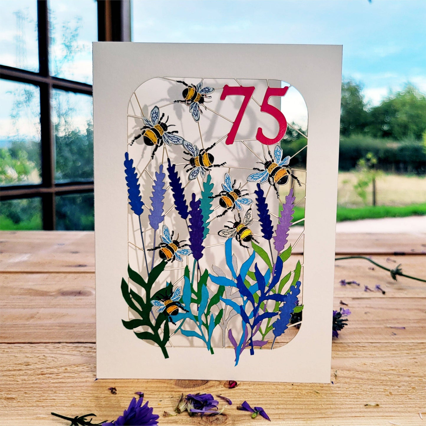 Age 75 Bee Design Birthday Card