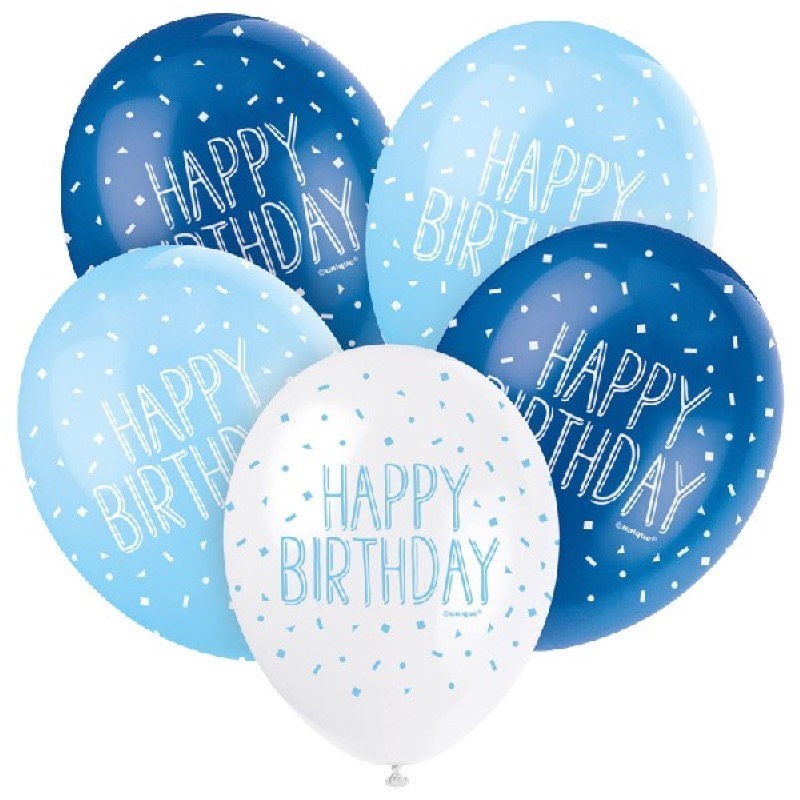 Blue Happy Birthday Mixed Prepack Latex Balloon Bouquet (Helium Filled)