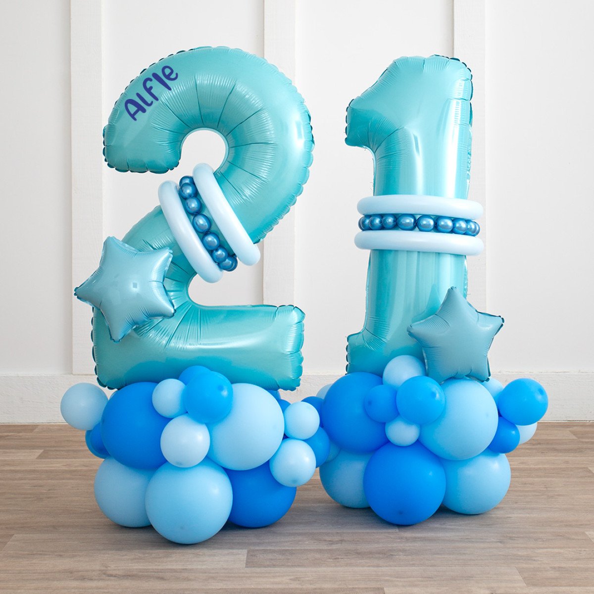 Baby Blue Personalised Number Balloon Stack