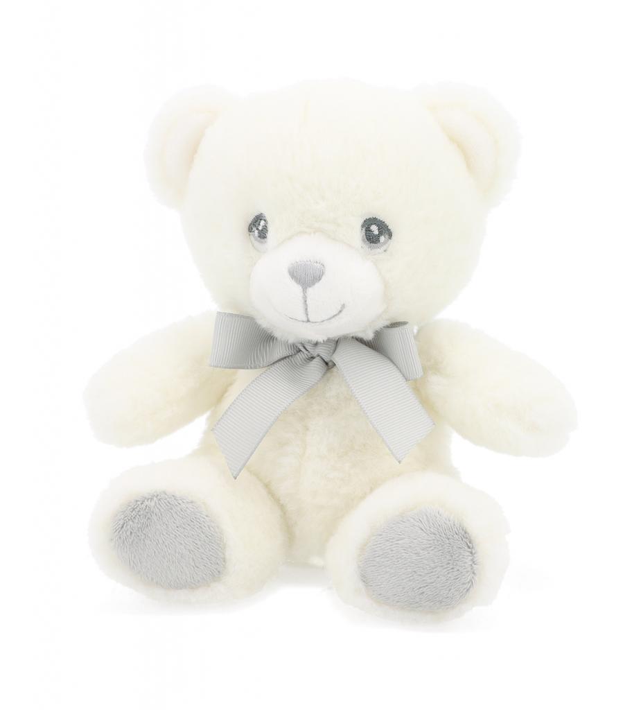 15cm Keeleco Baby White & Grey Bear With Ribbon