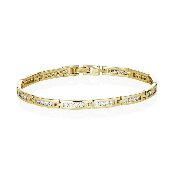Yellow Gold Wavey Plain And Pave Set Link Bracelet