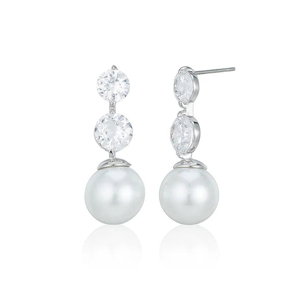 Drop Pearl With Double Stone Stud Earrings