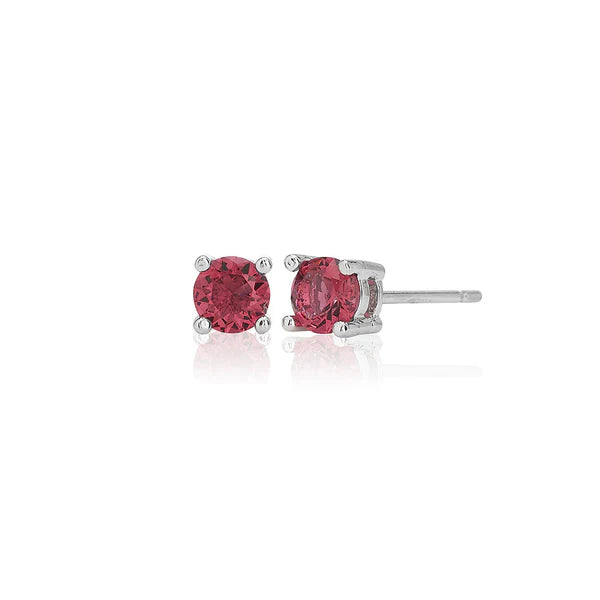 Red Four Claw 4mm Solitaire Rhodium Plated Stud Earrings