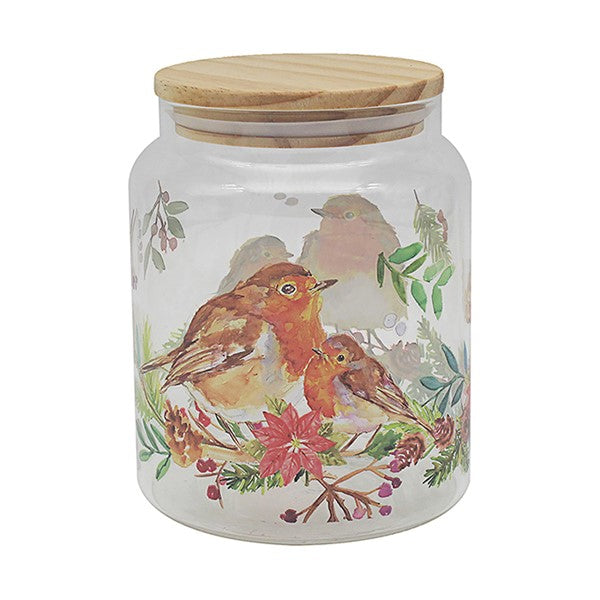 Jennifer Rose Winter Robin Glass Canister