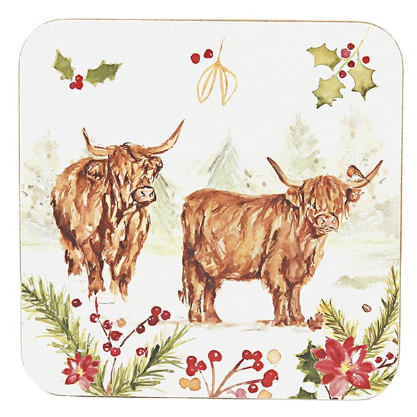Jennifer Rose Highland Cow Coaster Set of 4