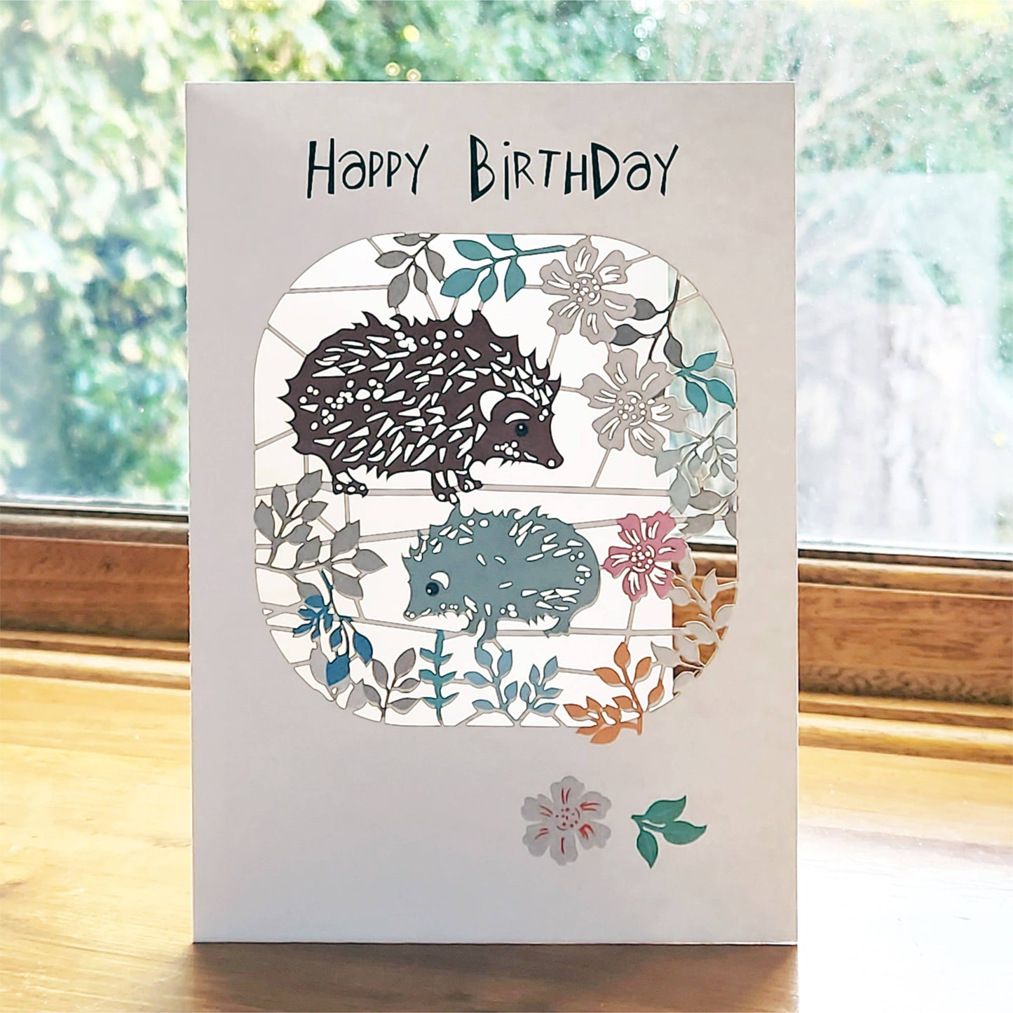 Hedgehogs and Flowers Birthday Card