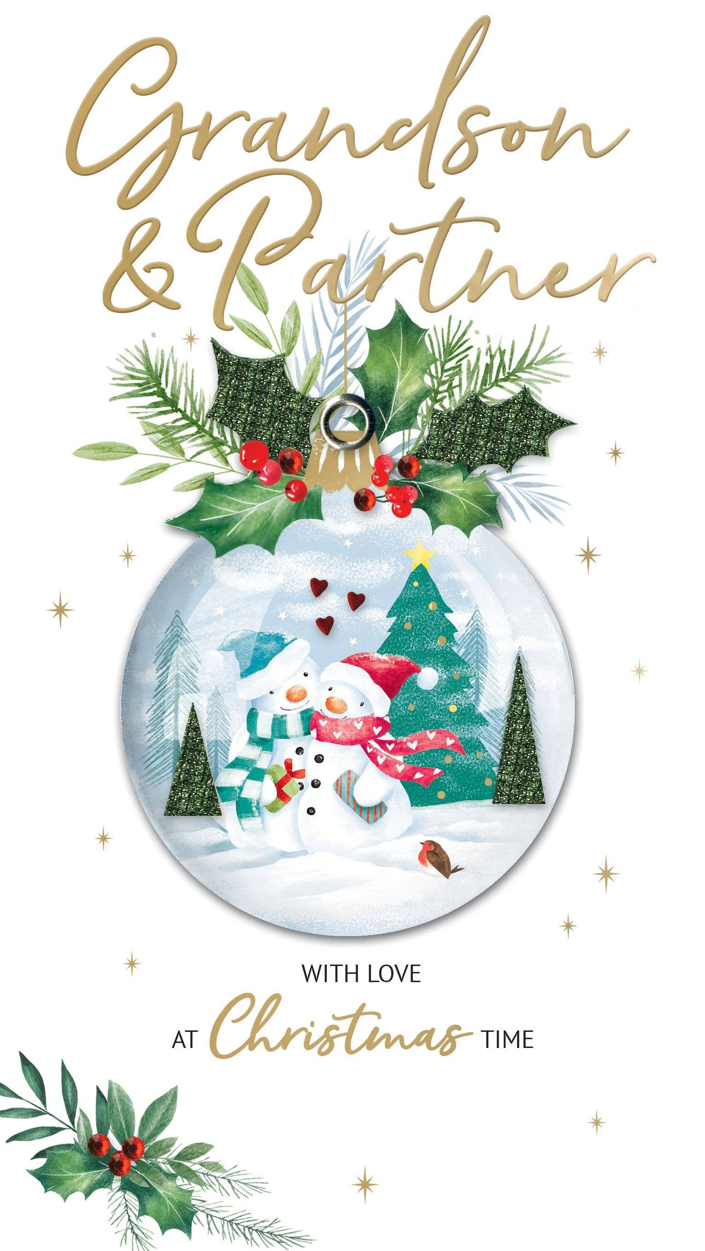 Grandson&PartnerBauble-Christmas Card-Champagne-SecondNature