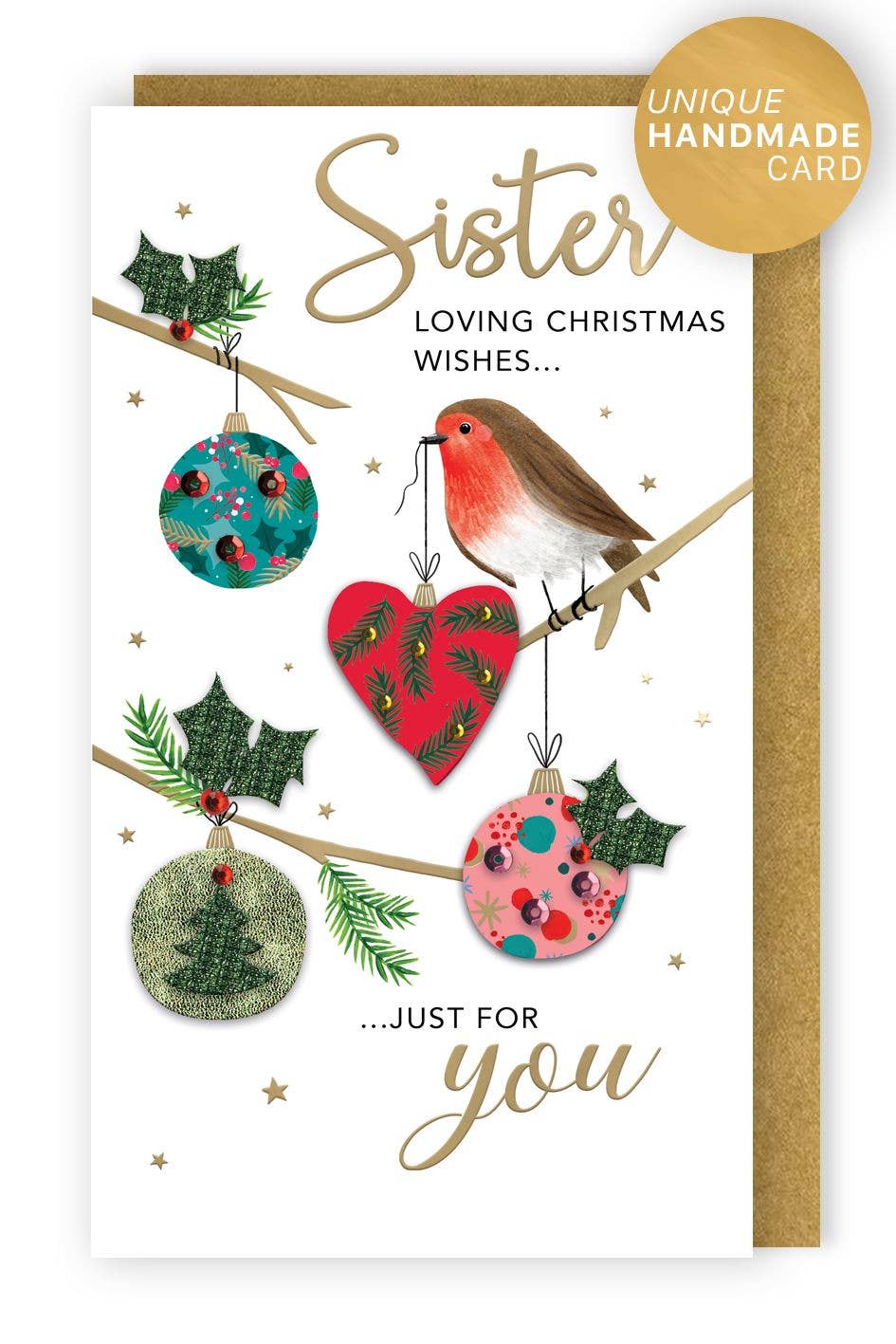 Sister-Robin Baubles-Christmas Card-Champagne-Second Nature