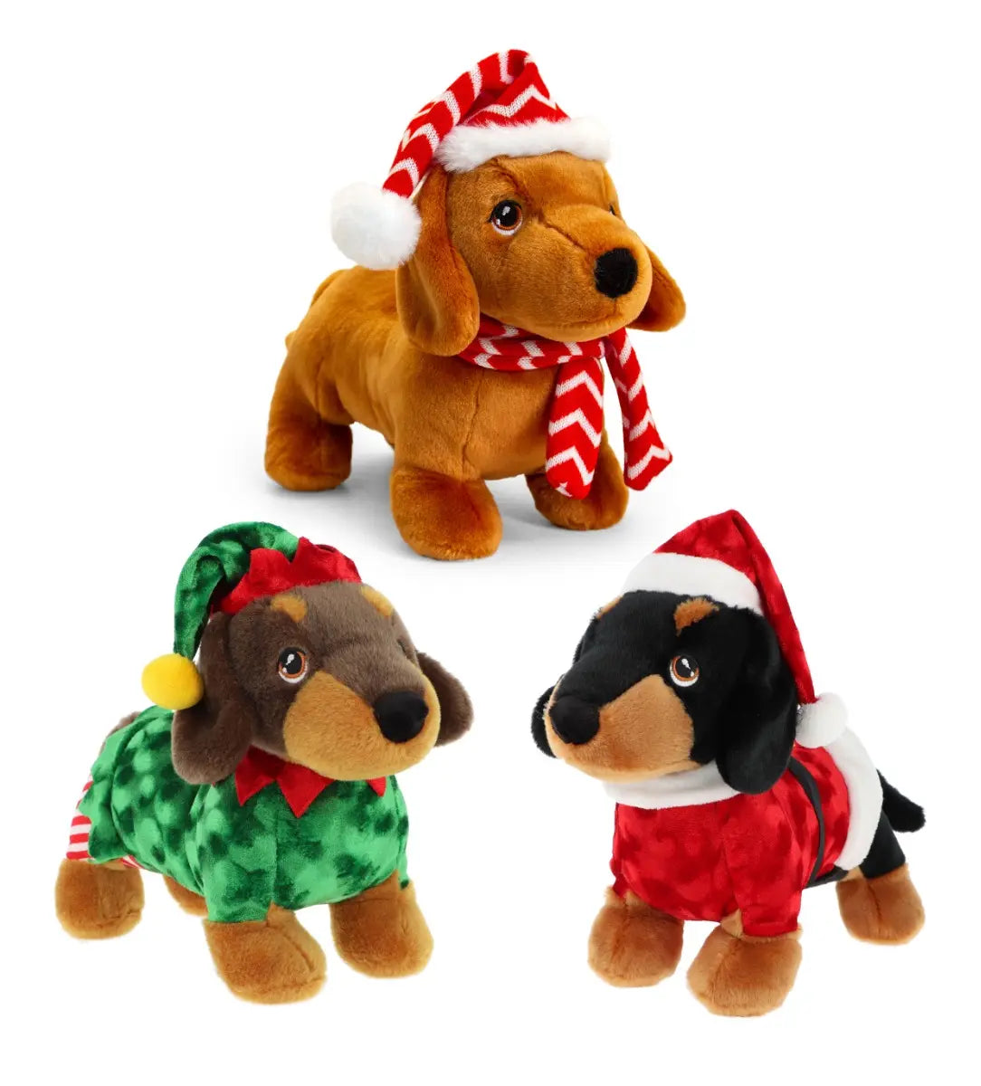 26cm Keeleco Dachshund in Christmas Outfit 3 Asstd