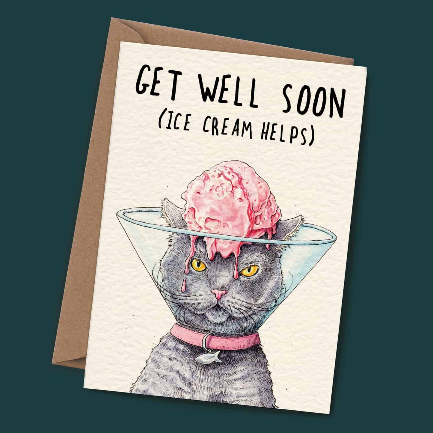 Cat Cone Card - Get Well Soon Card