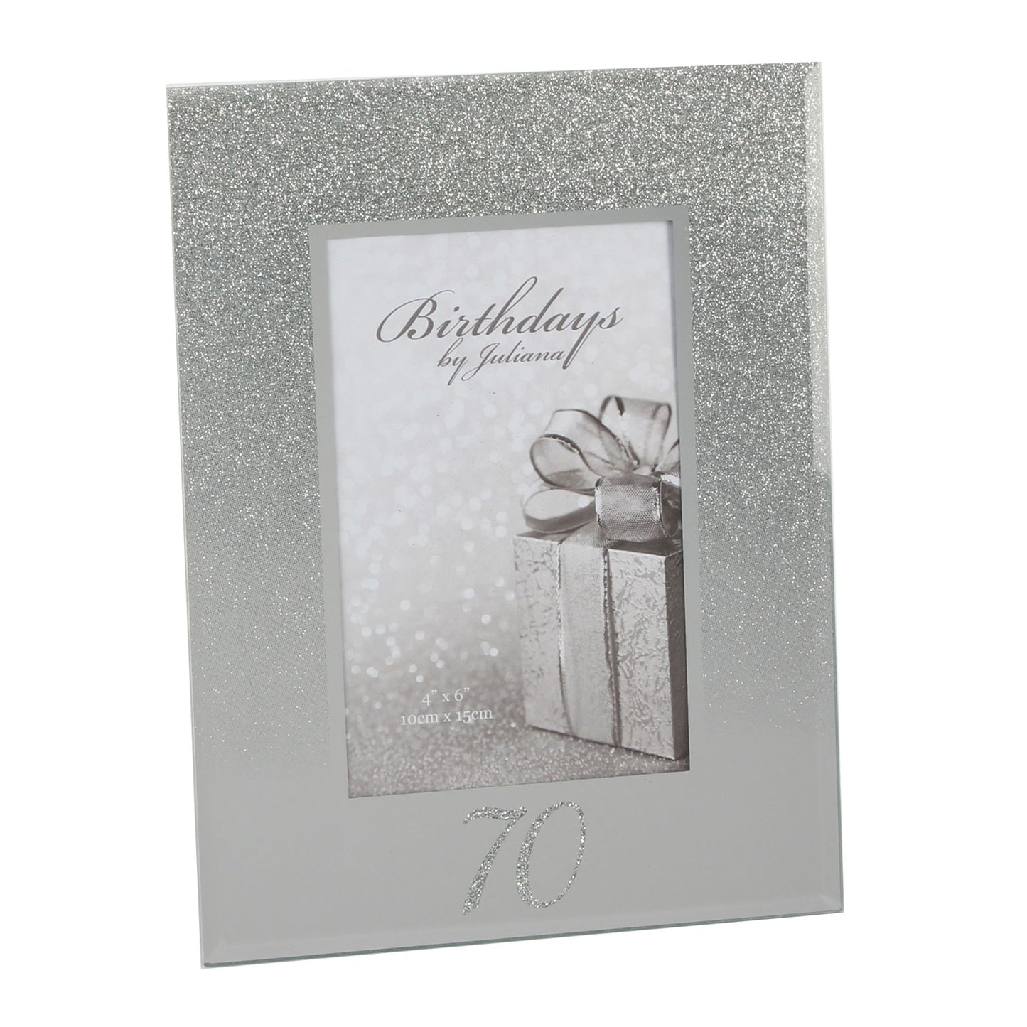 Birthdays by Juliana - Glitter Mirror Frame 4" x 6" - 70th