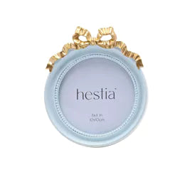 Hestia Soft Blue with Gold Ribbon Round Photo Frame - 4" x 4"