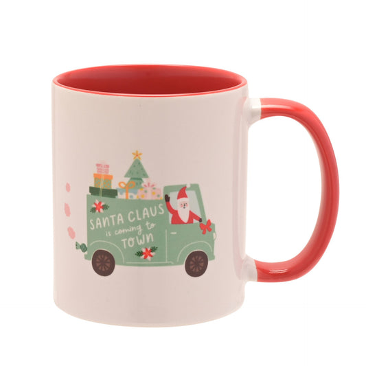 Red Handled Mug - Santa Claus Is Coming To Town
