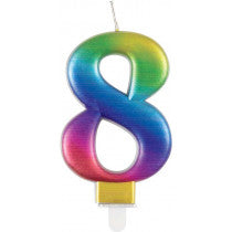 METALLIC RAINBOW NUMBER 8 BIRTHDAY CANDLE