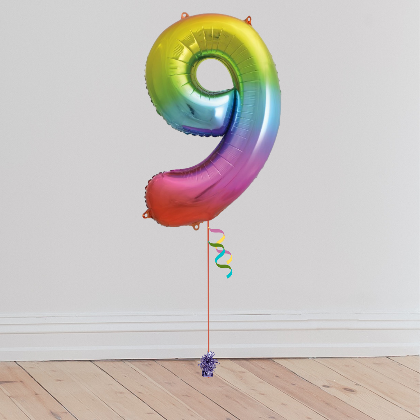Giant Rainbow Number Balloon <br>(Inflated with Helium & Weight Included)