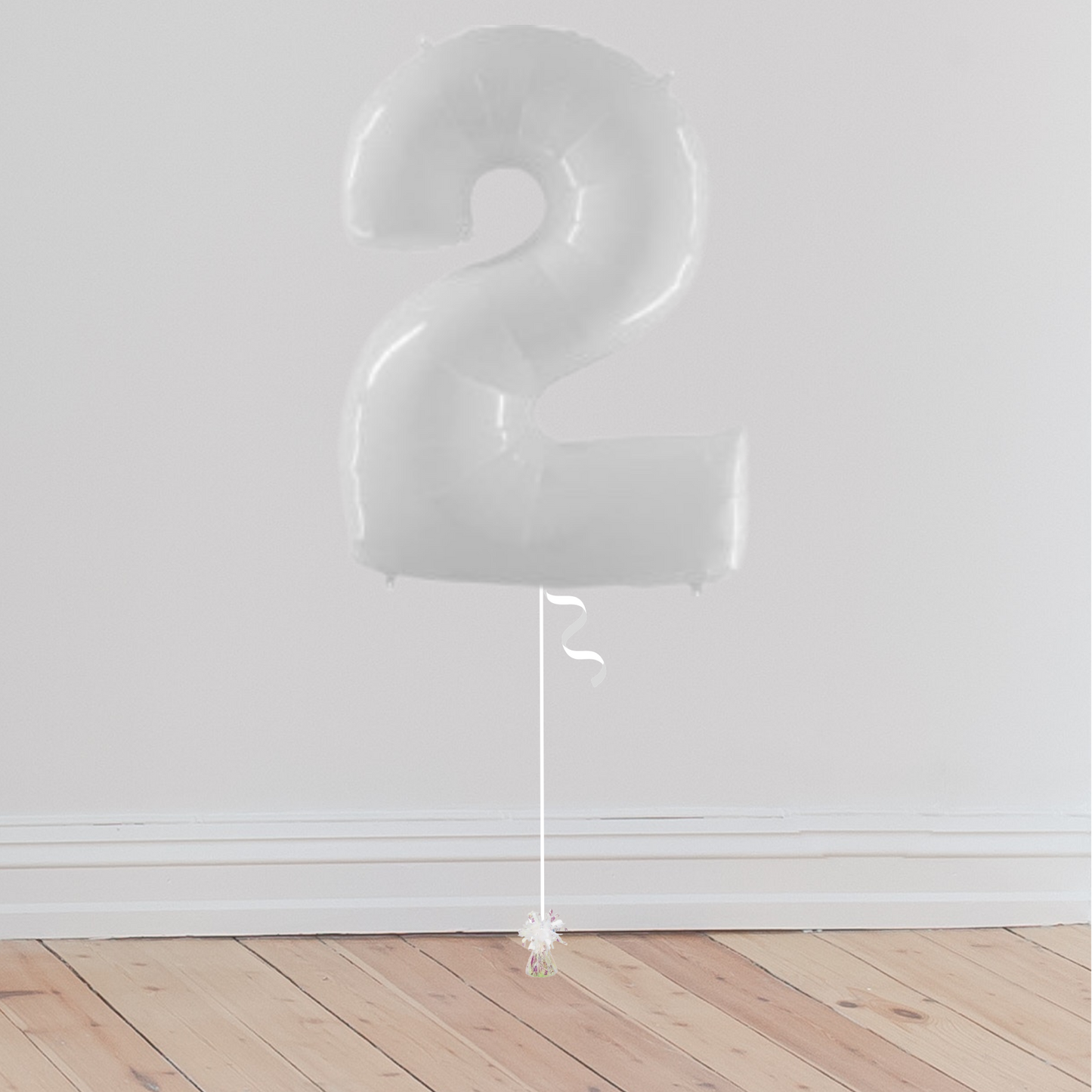 <b> ONLINE EXCLUSIVE </b> <br>Giant White Number Balloon <br>(Inflated with Helium & Weight Included)