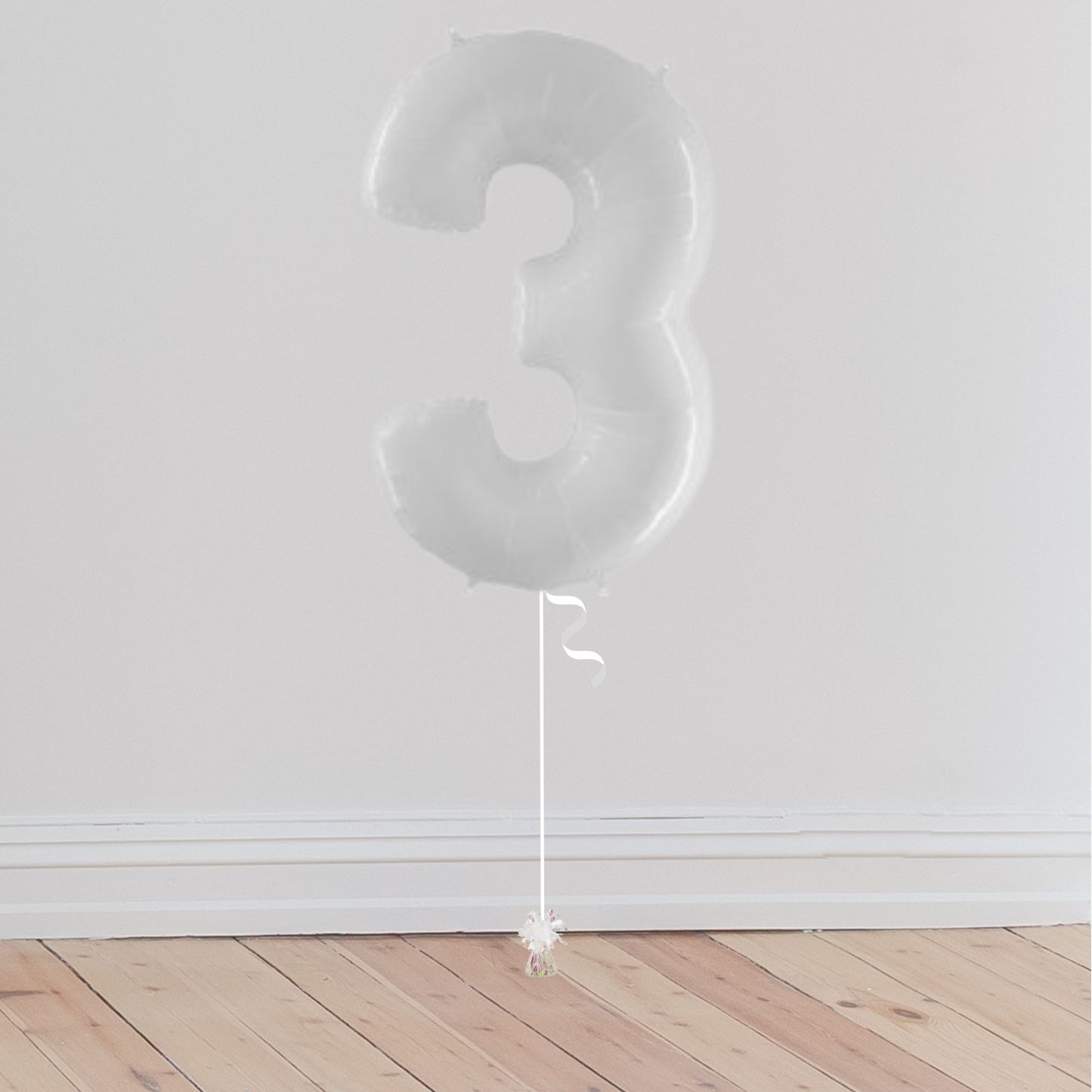 <b> ONLINE EXCLUSIVE </b> <br>Giant White Number Balloon <br>(Inflated with Helium & Weight Included)